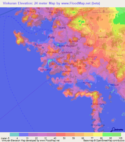 Vinkuran,Croatia Elevation Map