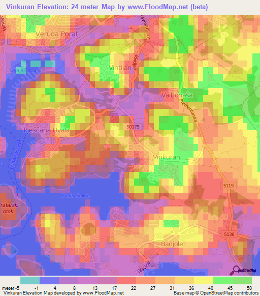 Vinkuran,Croatia Elevation Map