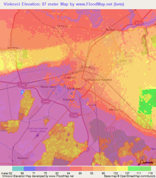 Vinkovci,Croatia Elevation Map