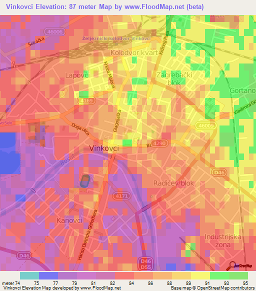 Vinkovci,Croatia Elevation Map