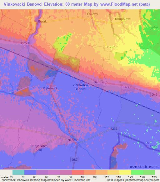 Vinkovacki Banovci,Croatia Elevation Map