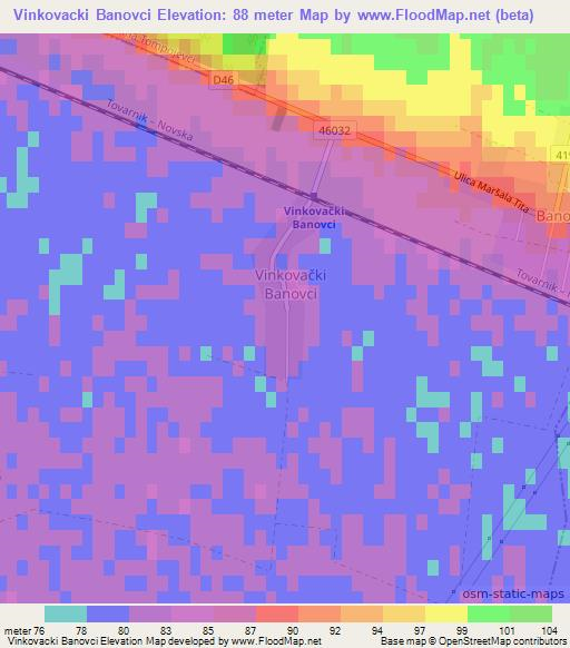 Vinkovacki Banovci,Croatia Elevation Map