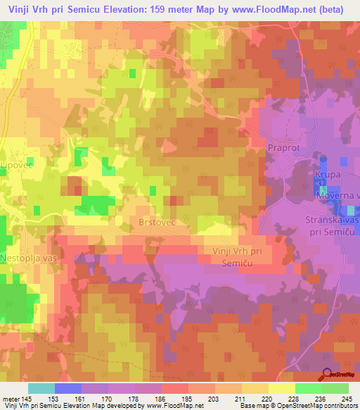 Vinji Vrh pri Semicu,Slovenia Elevation Map