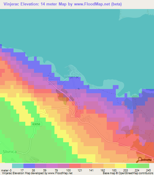 Vinjerac,Croatia Elevation Map