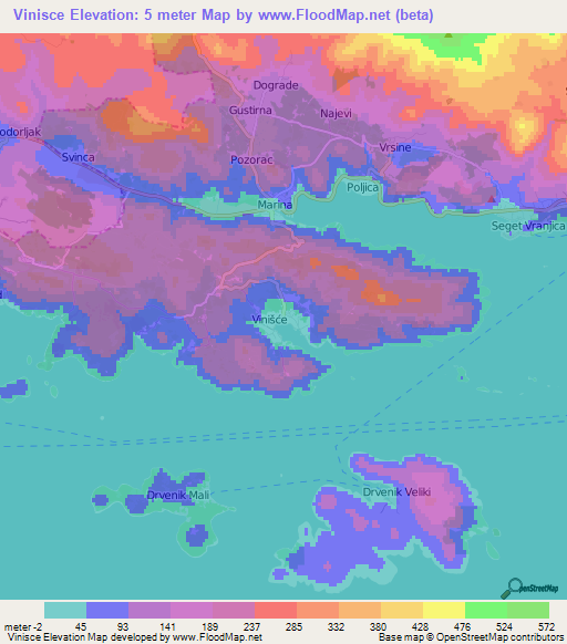 Vinisce,Croatia Elevation Map