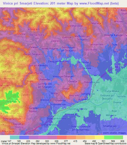 Vinica pri Smarjeti,Slovenia Elevation Map