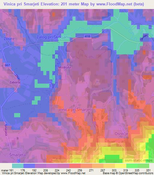 Vinica pri Smarjeti,Slovenia Elevation Map