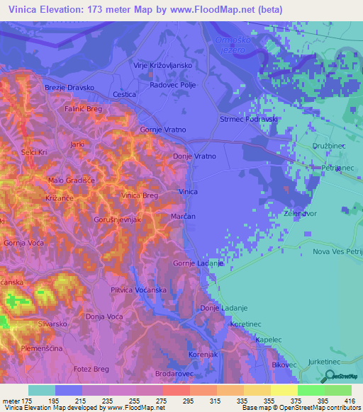 Vinica,Croatia Elevation Map