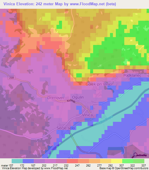 Vinica,Slovenia Elevation Map