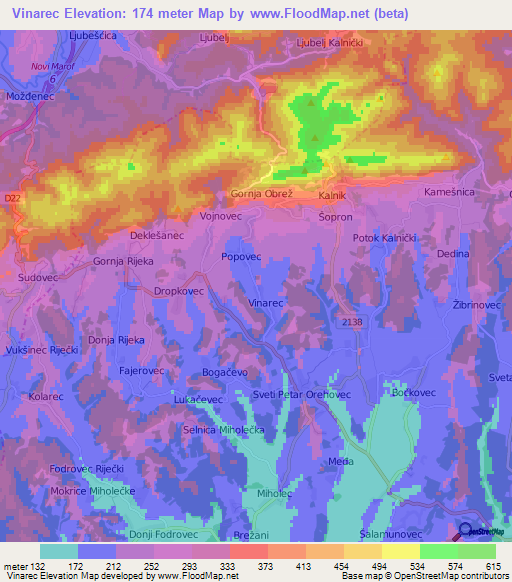 Vinarec,Croatia Elevation Map