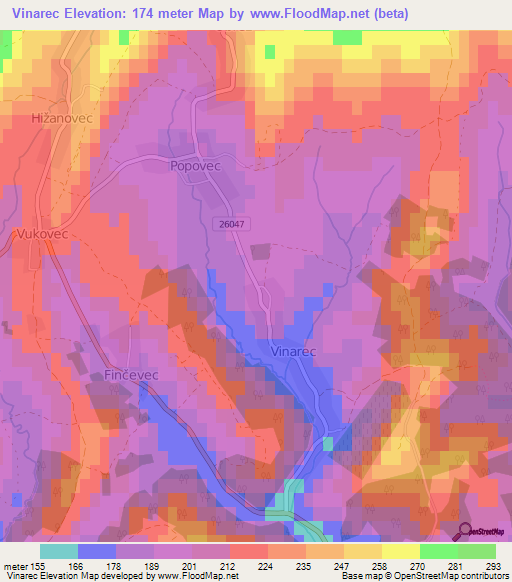 Vinarec,Croatia Elevation Map