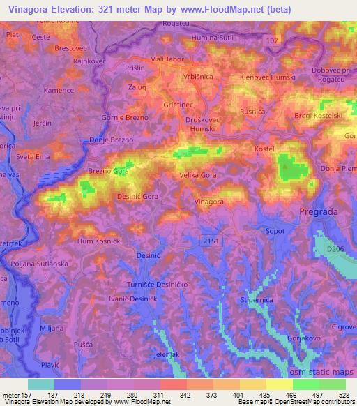 Vinagora,Croatia Elevation Map