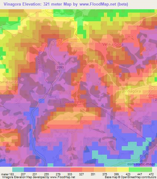 Vinagora,Croatia Elevation Map