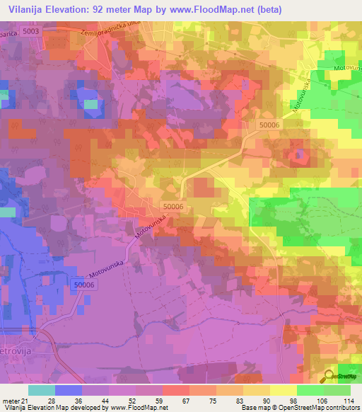 Vilanija,Croatia Elevation Map