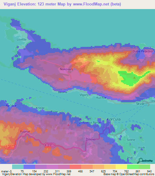 Viganj,Croatia Elevation Map