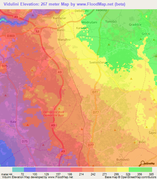 Vidulini,Croatia Elevation Map