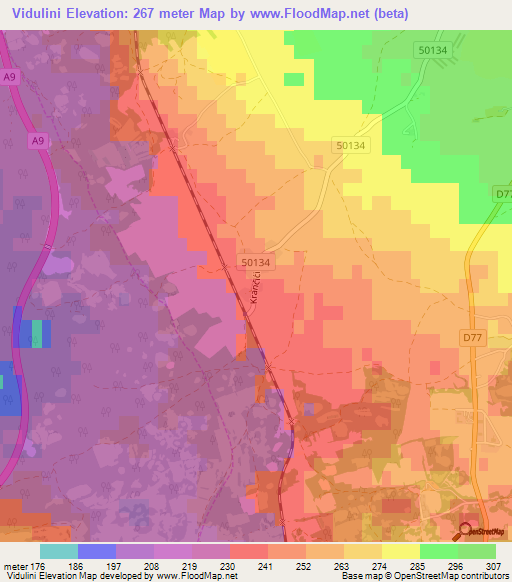 Vidulini,Croatia Elevation Map