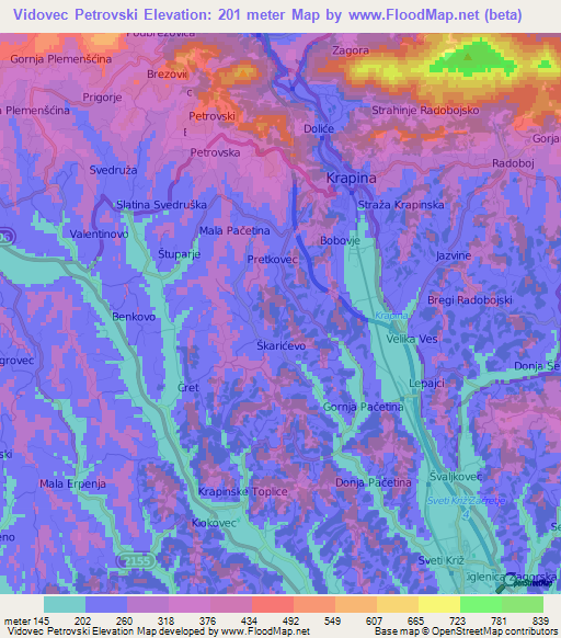 Vidovec Petrovski,Croatia Elevation Map