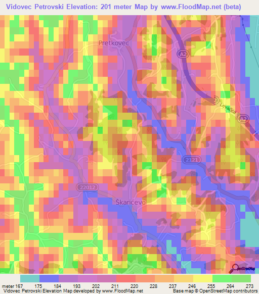 Vidovec Petrovski,Croatia Elevation Map