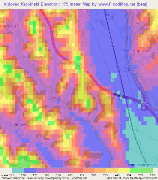 Vidovec Krapinski,Croatia Elevation Map