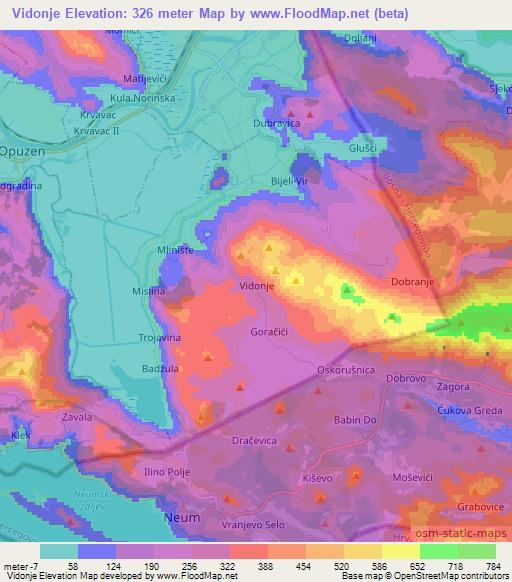 Vidonje,Croatia Elevation Map