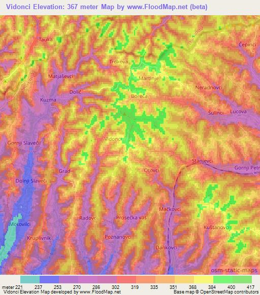 Vidonci,Slovenia Elevation Map