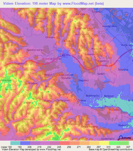 Videm,Slovenia Elevation Map