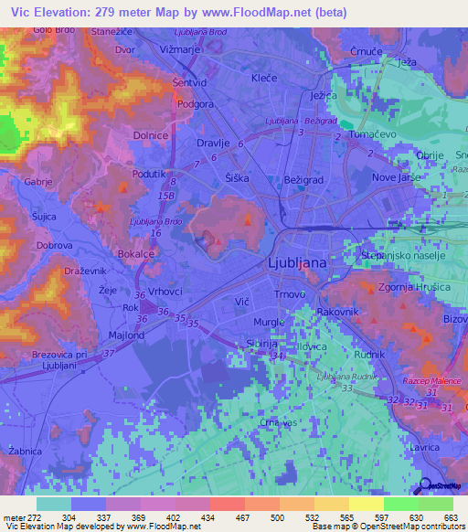 Vic,Slovenia Elevation Map