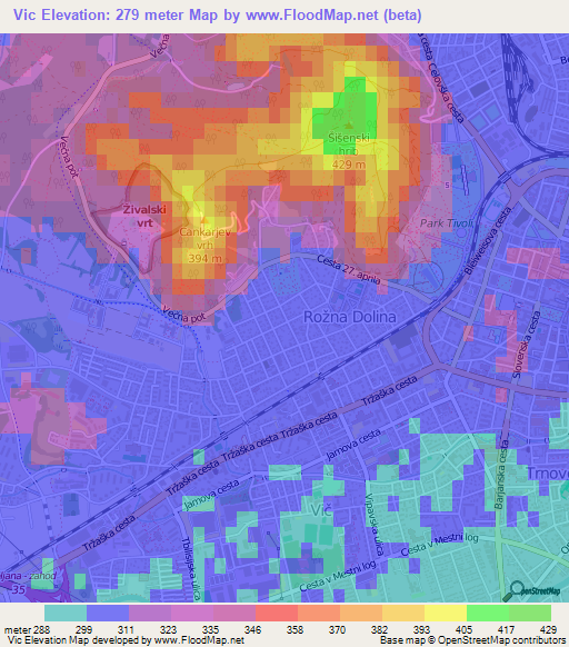 Vic,Slovenia Elevation Map