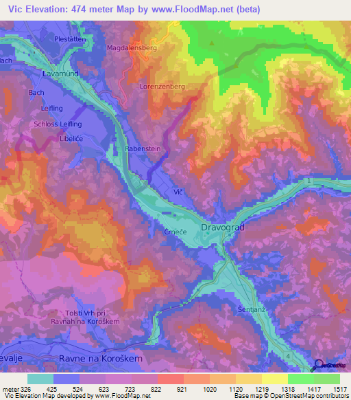 Vic,Slovenia Elevation Map