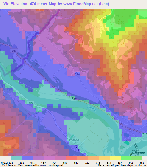 Vic,Slovenia Elevation Map