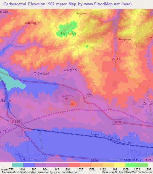 Cerkescetmi,Turkey Elevation Map