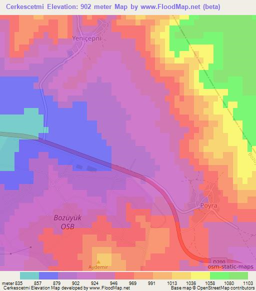 Cerkescetmi,Turkey Elevation Map