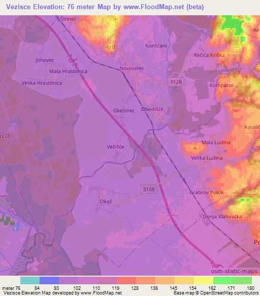 Vezisce,Croatia Elevation Map