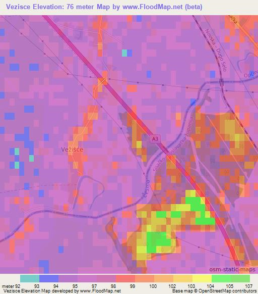 Vezisce,Croatia Elevation Map