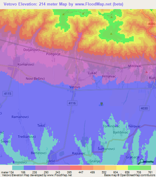 Vetovo,Croatia Elevation Map