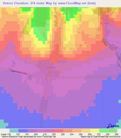 Vetovo,Croatia Elevation Map