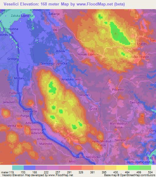 Veselici,Croatia Elevation Map