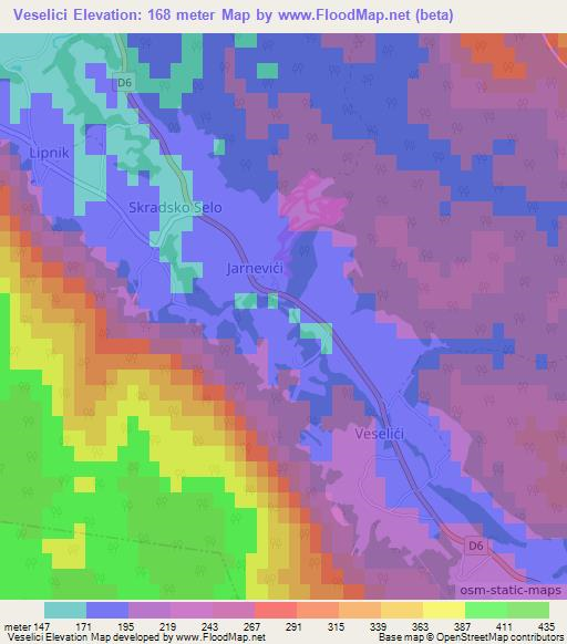 Veselici,Croatia Elevation Map