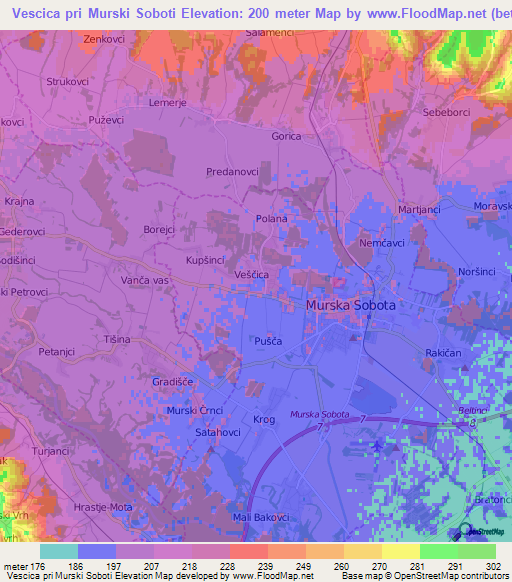 Vescica pri Murski Soboti,Slovenia Elevation Map