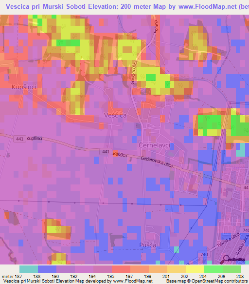 Vescica pri Murski Soboti,Slovenia Elevation Map