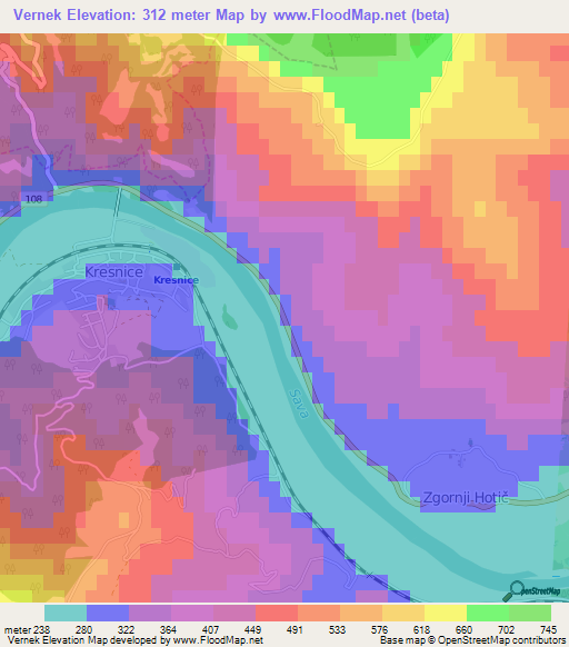 Vernek,Slovenia Elevation Map