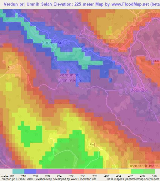 Verdun pri Ursnih Selah,Slovenia Elevation Map