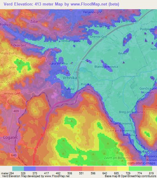 Verd,Slovenia Elevation Map