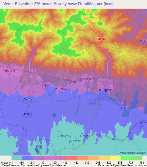 Venje,Croatia Elevation Map