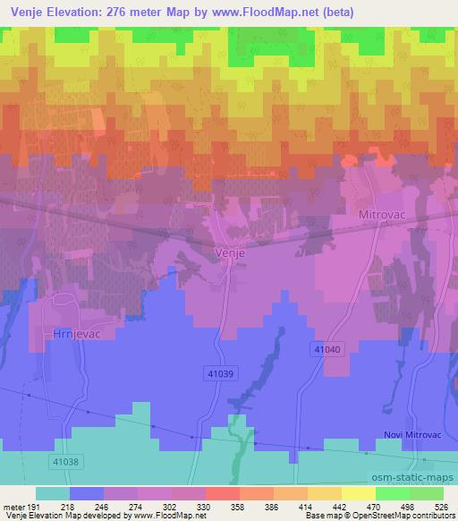 Venje,Croatia Elevation Map