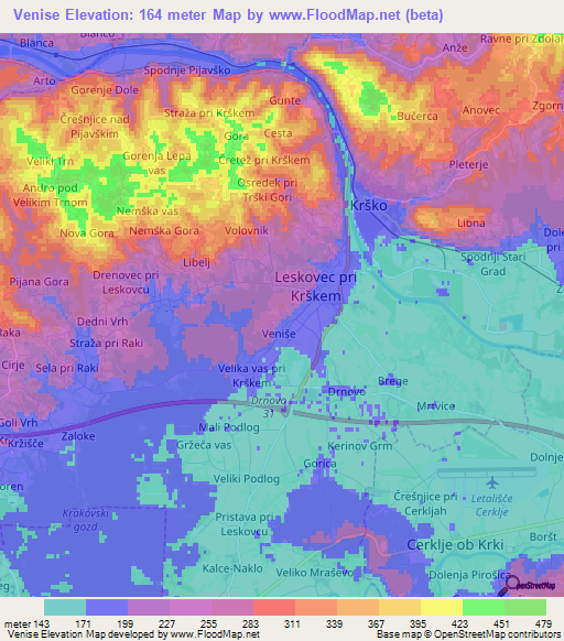 Venise,Slovenia Elevation Map