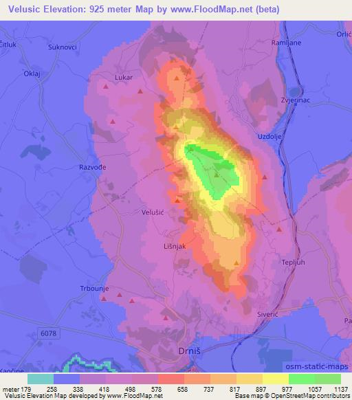 Velusic,Croatia Elevation Map