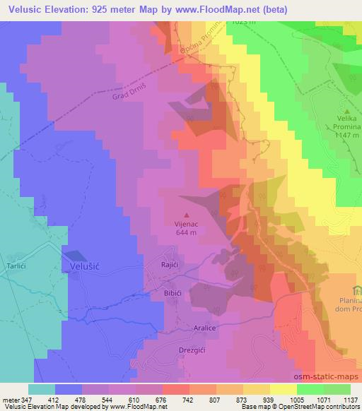 Velusic,Croatia Elevation Map