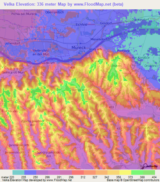 Velka,Slovenia Elevation Map